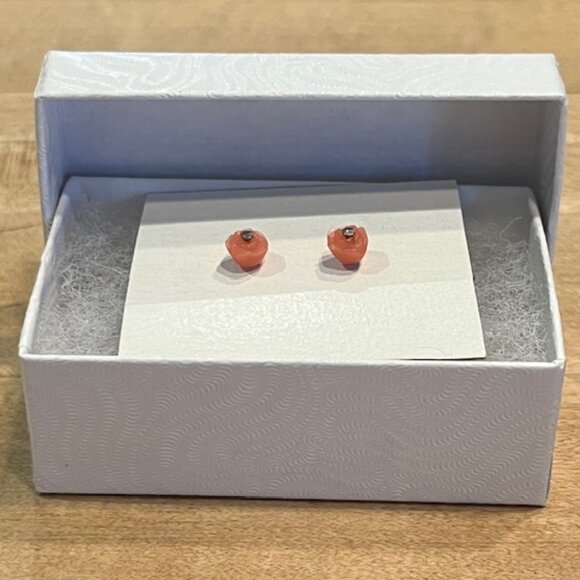 Tiny Carved Stone Rosebud Earrings - Picture 3 of 4